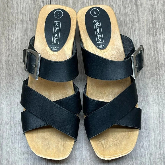 Xhilanation Sandals Womens Size 5 Cross Strap Slides Chunky Heel Leather Black - Picture 6 of 11